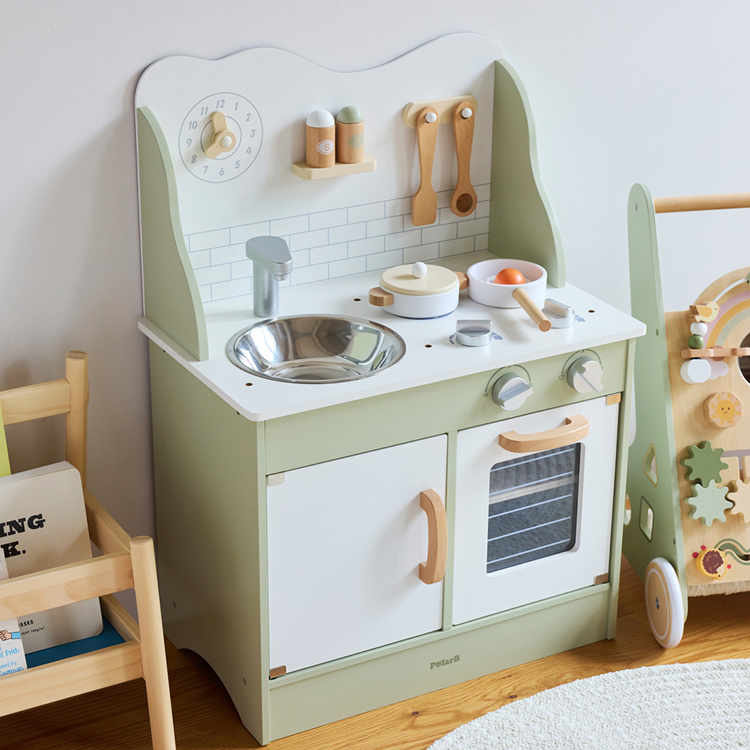 ごっこ遊び木製おしゃれ調理道具インテリアパステルカラー誕生日プレゼントクリスマスプレゼントギフトキッズPolarBおもちゃかわいいお料理ごっこおままごとキッチン/フォレストグリーンDADWAY 