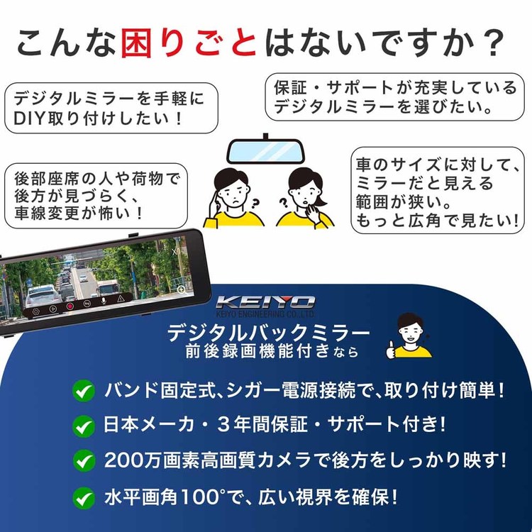 慶洋エンジニアリング ドライブレコーダー ドラレコ ミラー型 KEIYO