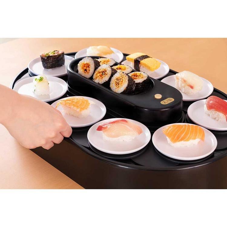 お寿司回転寿司家庭用皿付き電車列車トレインプラレール食事パーティーリバティーコーポレーション回転寿司レーンお皿10枚付握り寿司の型付家庭用電池式我が家の回転寿司ブラックリバティーコーポレーション 