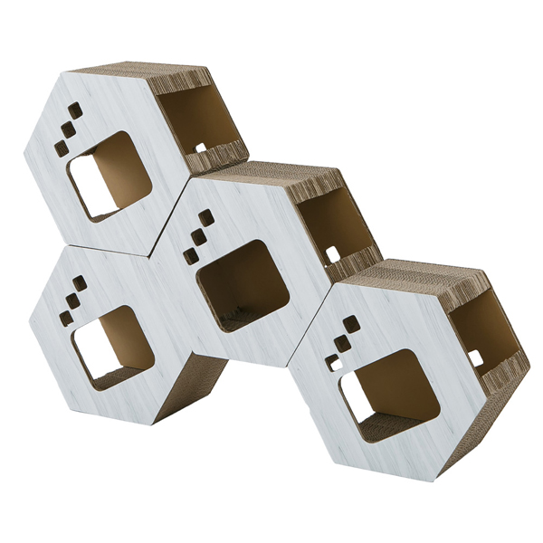 爪とぎ 猫 キャットタワー タワー ダンボール製 六角 つめとぎ 木目 連結可能 組み合わせ自由 猫タワー |  | 01