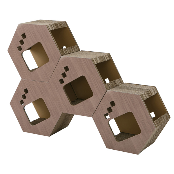 爪とぎ 猫 キャットタワー タワー ダンボール製 六角 つめとぎ 木目 連結可能 組み合わせ自由 猫タワー |  | 02