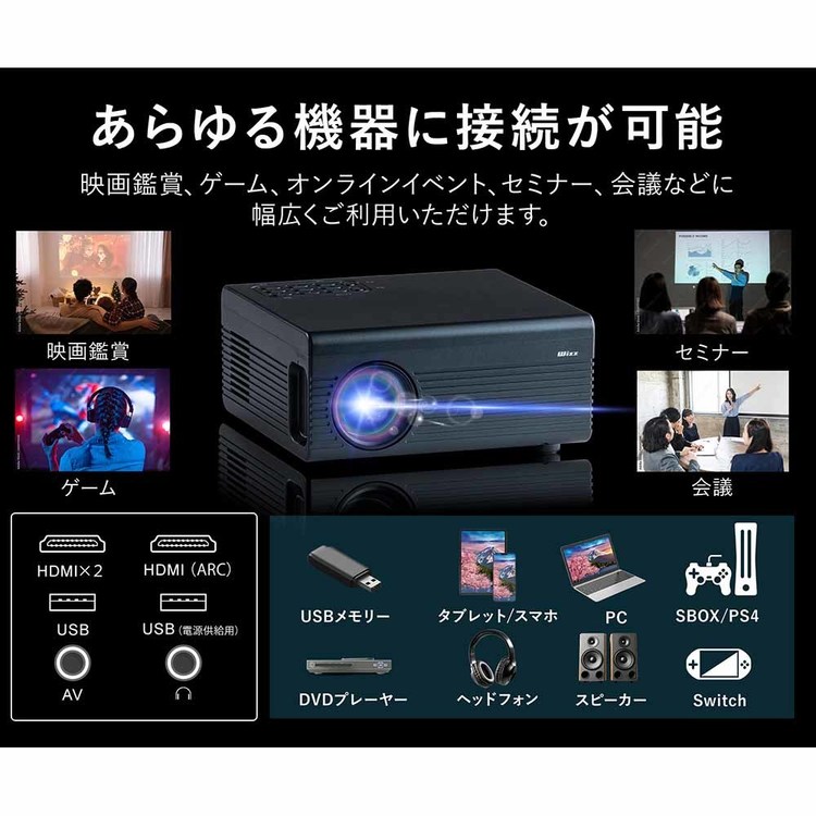 プロジェクター小型ベーシックモデル高解像度最大150インチHDMI入力コンパクトプロジェクターブラックダイニチ電子