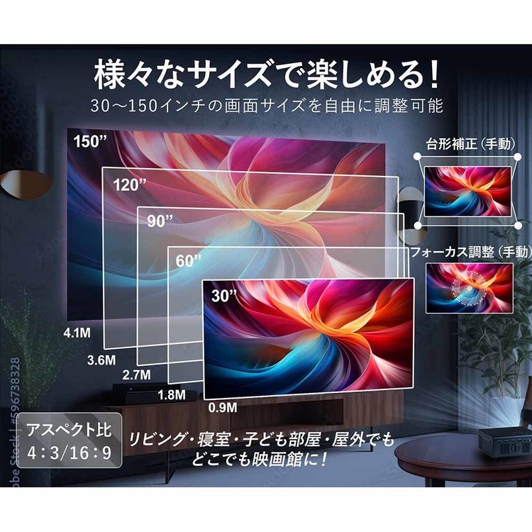 プロジェクター小型ベーシックモデル高解像度最大150インチHDMI入力コンパクトプロジェクターブラックダイニチ電子