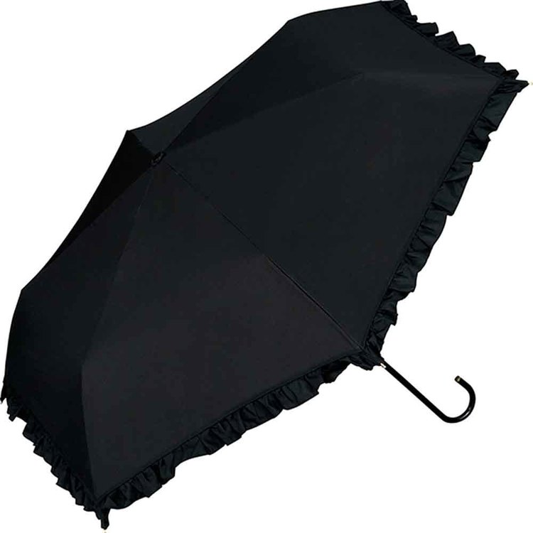 フリル付き黒折りたたみ日傘 Wpc. 日傘 遮熱 晴雨兼用 UVカット率100％ 遮光率100% 収納袋付 ギフト