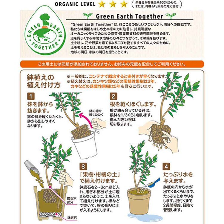 培養土用土オーガニック果樹かんきつくだもの用どっしり配合コンテナ栽培果樹・柑橘の土12L花ごころ 