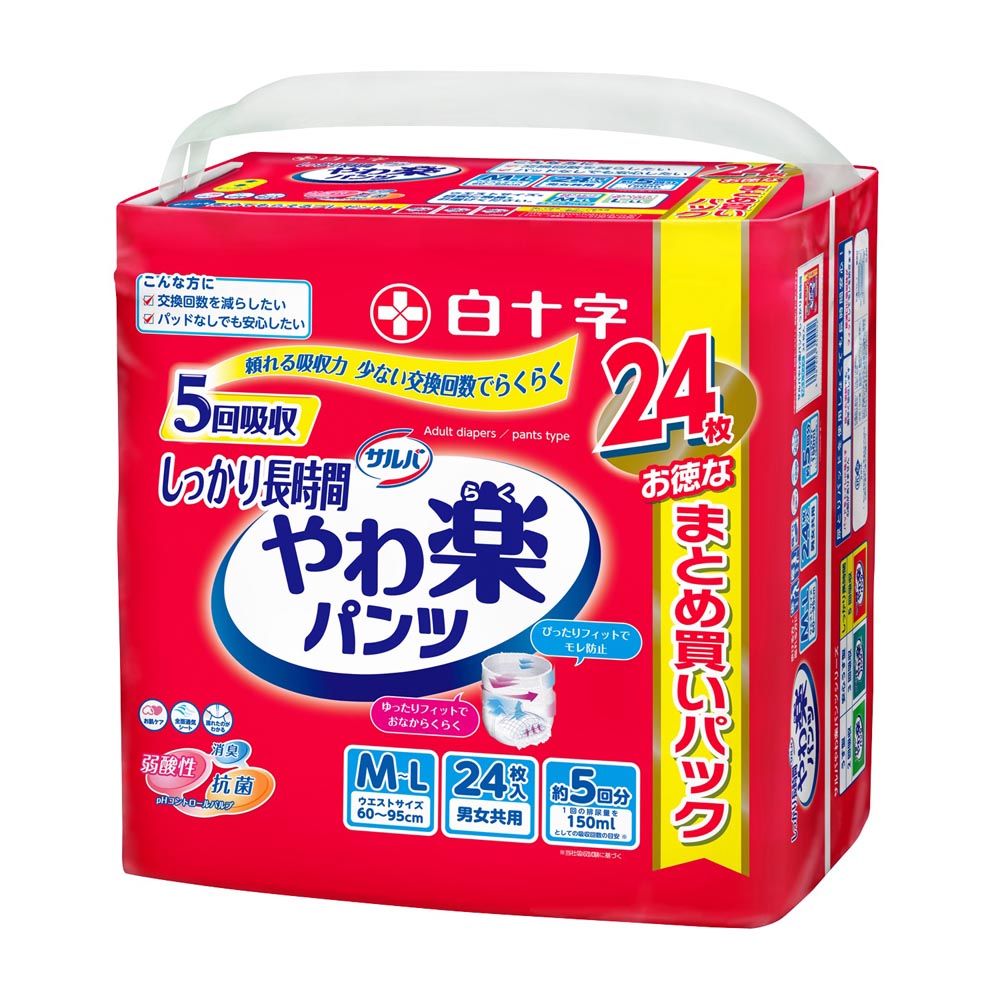 【新品未開封】5セット サルバ　介護用オムツ　強力吸収 サルバ 白十字 介護 大人用紙おむつ 紙パンツ 5回吸収 全方向フィット