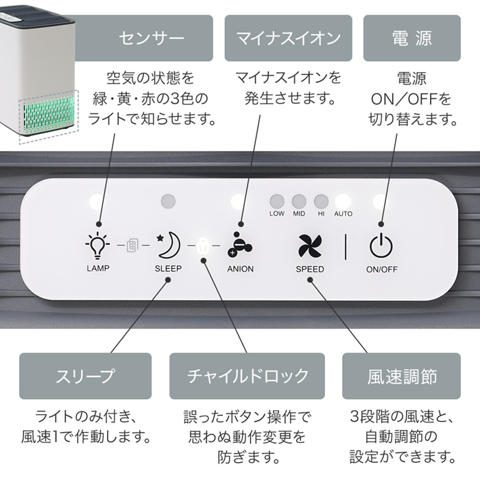 空気清浄機 小型 マイナスイオン HEPAフィルター 消臭 タバコ 花粉 黄砂 PM2.5 対応 airshine エアーシャイン AIR1801