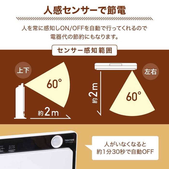 セラミックヒーター 小型 省エネ 人感センサー 1200W 電気ストーブ