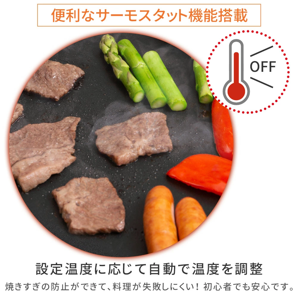 ホットプレート 大型 焼き肉 丸型 温度調節 着脱式 丸 フッ素