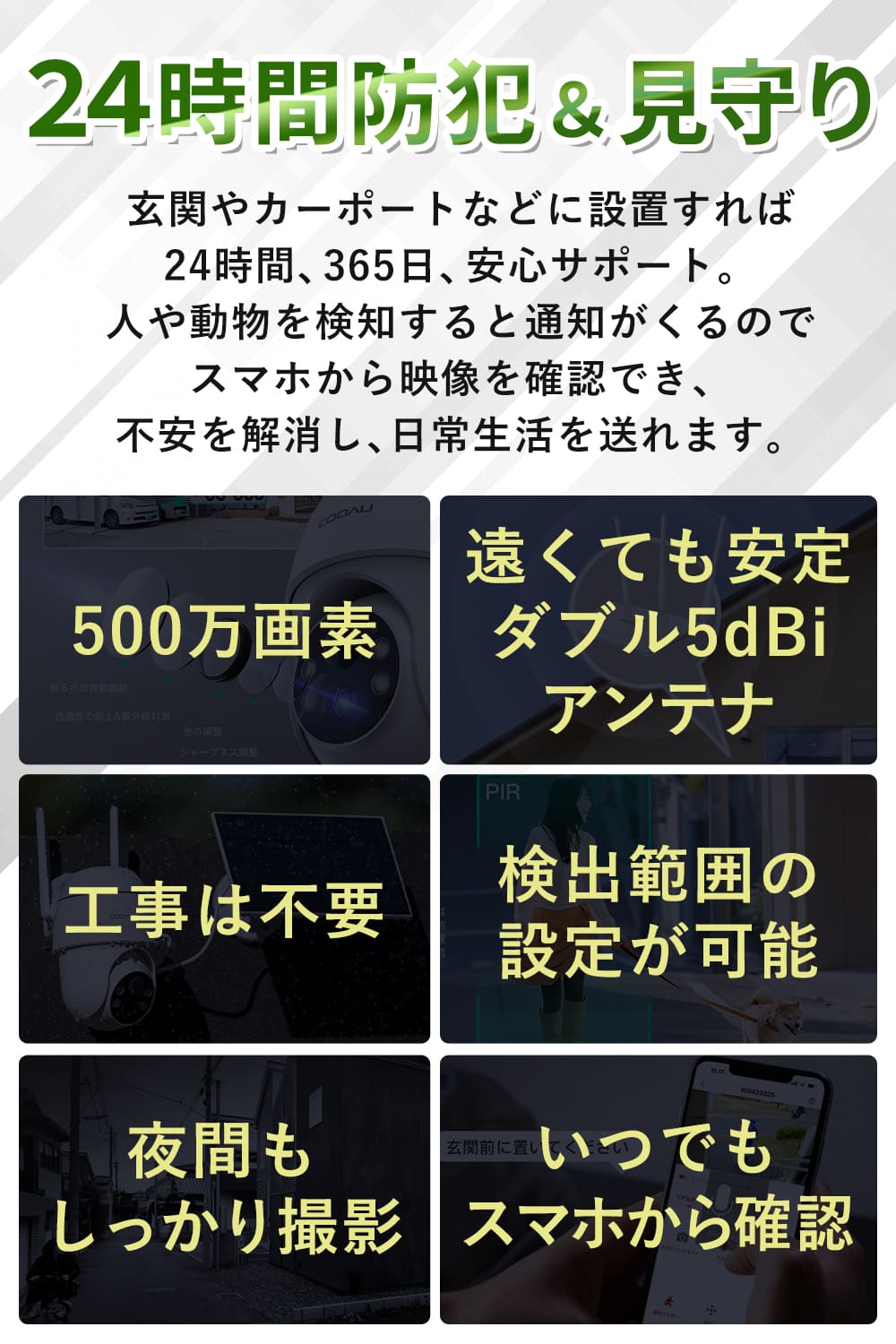 ⭐️1点限り⭐️ COOAU 防犯カメラ 屋外 ワイヤレス あすつく当日発送】【500万高画素 ・遠距離も超精細】COOAU 防犯