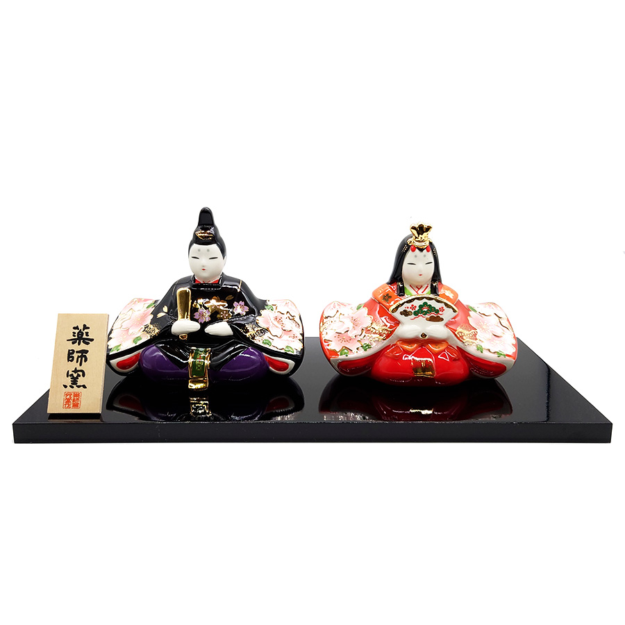 雛人形 コンパクト 陶器 薬師窯 彩絵花衣親王雛 蒔絵調 桜 卓上 親王
