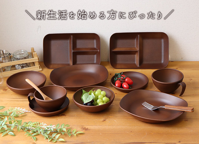 木目調 プレート ボウル カトラリー ギフト セット 10点 日本製 樹脂