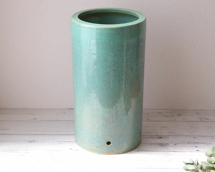 信楽焼 傘立て グリーン 日本製 陶器 23.3×高42cm 麦 緑 インテリア