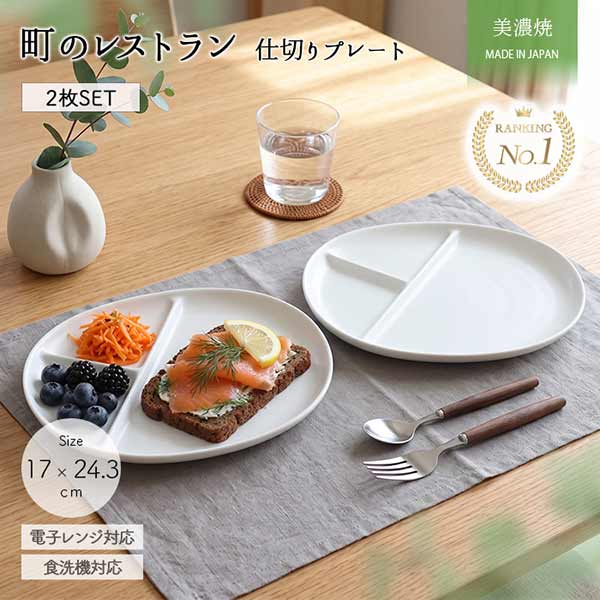 オーバルプレート 楕円皿 プラチナライン 日本製昭和物当時物日本製レトロ 町のレストラン 仕切り オーバル プレート 2枚セット 24.3cm 日本製