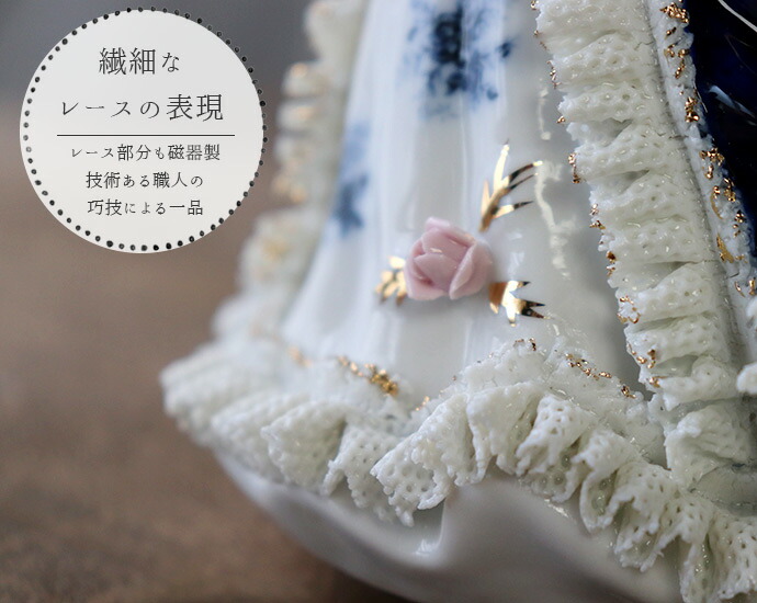 置物 飾り レース 人形 オルゴール パラソル 12.5×13×高17cm レース