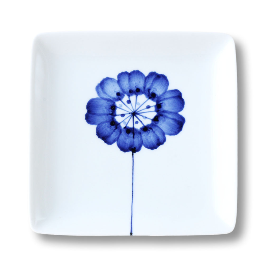 波佐見焼 Flowers 取皿 プレート 14cm 日本製 磁器 電子レンジ対応 角