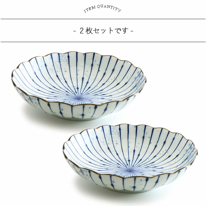 美濃焼 墨十草 プレート 2枚セット 径20.5cm 日本製 磁器 お皿 中皿 丸