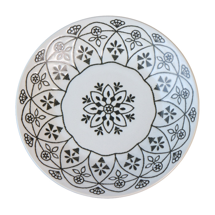 白黒渦巻き模様 深大皿　陶磁器　6個セット Morocc モロッカン プレート L 径24cm 日本製 美濃焼 磁器 電子レンジ