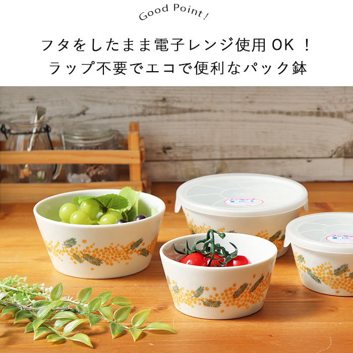 みのる陶器 美濃焼 ミモザ パック鉢 蓋付 M 径13.8cm 2個セット 日本製