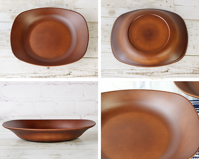 パスタ皿 おしゃれ ペア プレート 2枚セット お洒落な木目調 23.3×19cm