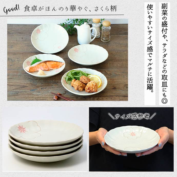美濃焼 さくら 取皿 径16.7cm 4枚セット 日本製 磁器 和皿 丸皿 取り皿