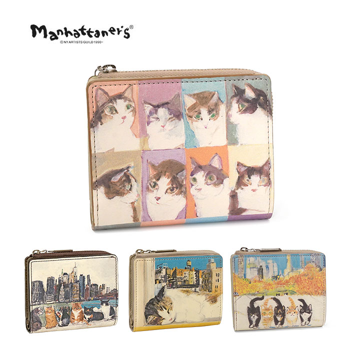 新品 Manhattaner's クラフトパース レザーウォレット 財布 猫社会 0751692 マンハッタナーズ レディース 5CH/D07144/LPR06/ クラフトパース 二つ折り財布 小銭アウトポケットL字ファスナータイプ