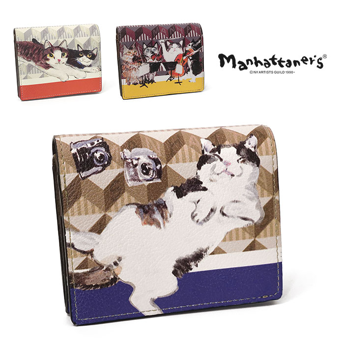 新品【マンハッタナーズ】ぐっすりフェデリコお財布スマホ マルチショルダー ねこ猫 Manhattaner's（マンハッタナーズ） 二つ折り財布 モノグラムパース 猫
