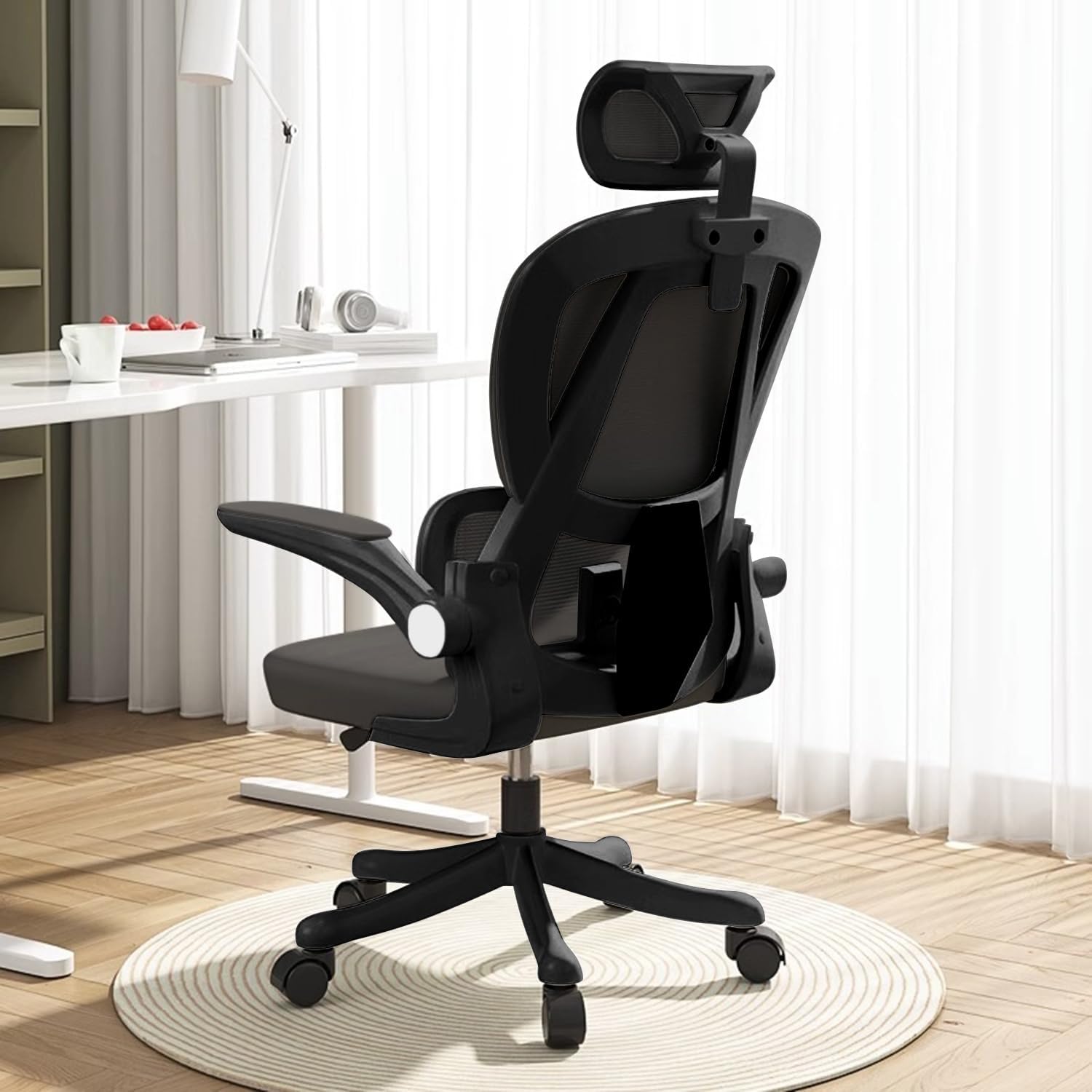 椅子 オフィスチェア リクライニングチェア 腰サポートバー メッシュ 通気性 無段階昇降 360度回転 チェアー デスクチェア 人間工学｜iroiroya-store｜02
