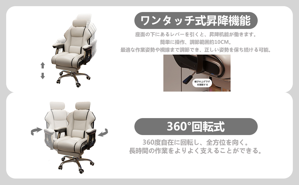 社長椅子 オフィスチェア 360度回転昇降機能 リクライニングチェア 肉