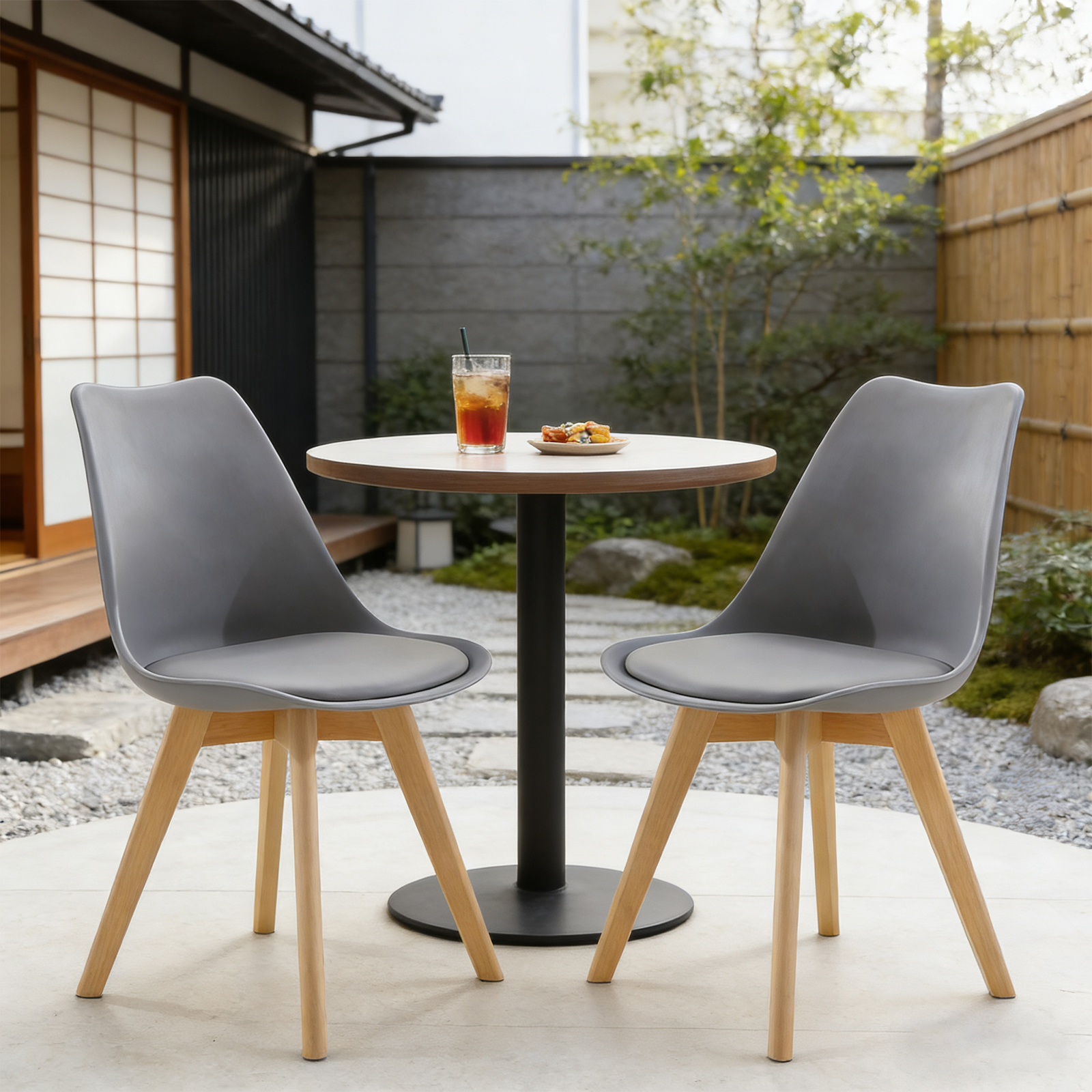 爆買 チェア 2脚セット 天然木脚 デスクチェア クッション付き 広い座