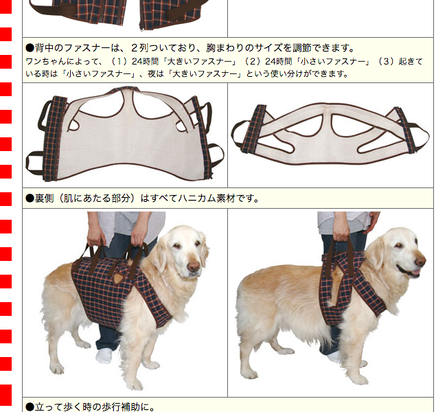 大型犬用介護用品）着たままねんねのハニカム胴着 : assistantband