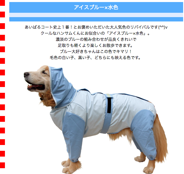 大型犬用レインコート 超はっ水・安全コート アイスブルー×水色 : 大型