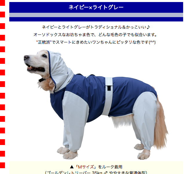 大型犬用レインコート 超はっ水・安全コート ネイビー×ライトグレー