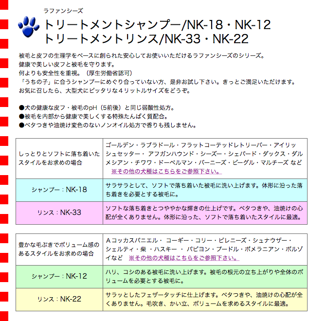ラファンシーズ）トリートメントシャンプー NK-18/12・リンスNK-33/22