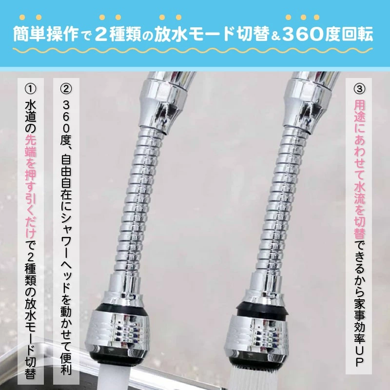 蛇口シャワーヘッド 長さ16cm 内径22mm 2種類の放水モード 360度回転 水道 蛇口 シャワー キッチン 蛇口 先端 水道 シャワーヘッド  蛇口 エクステンダー