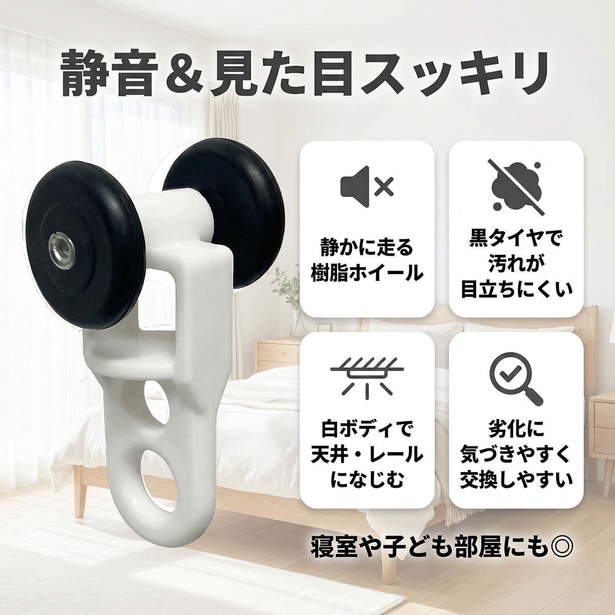 お得な20個セット／ カーテンレール ランナー 高さ36x幅20cm 車輪径