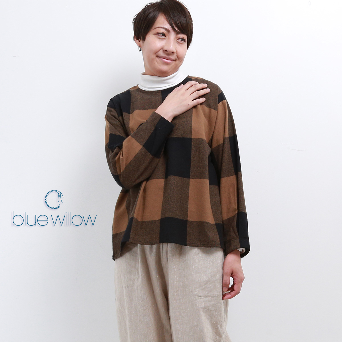blue willow コットン太番手平織りブロックチェック起毛ブラウス レディース ブルーウィロー 01DWP11530 長袖 服 40代 50代 ブランド 冬 秋 メール便(185円)対応 |  | 01