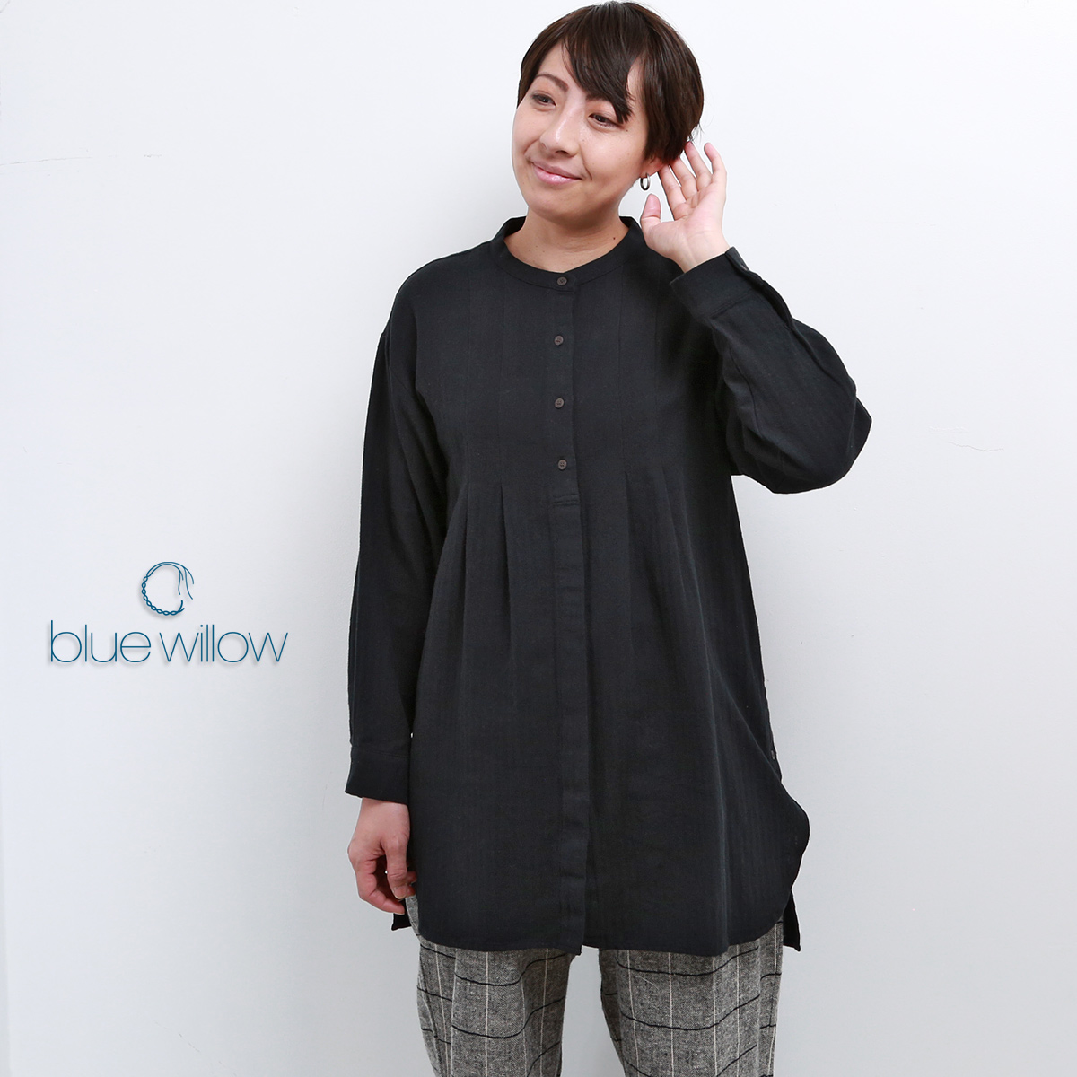 blue willow コットンリネンヘリンボーンタックハオリチュニック レディース ブルーウィロー 01DWP12535 長袖 服 40代 50代 ブランド 冬 秋 メール便(185円)対応 |  | 02