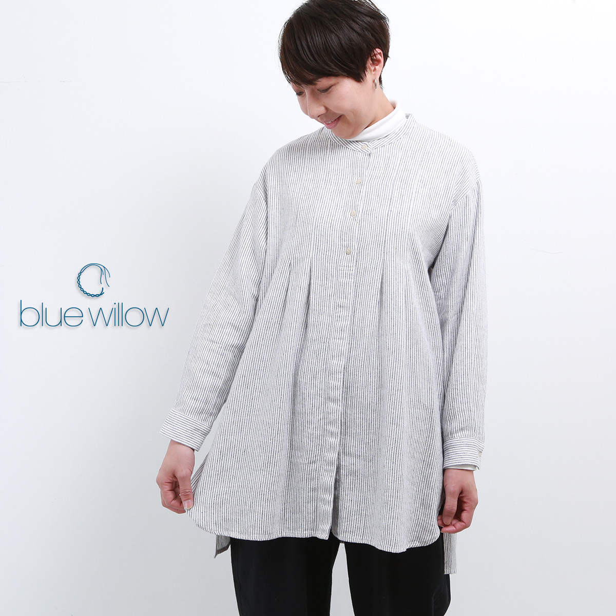 blue willow コットンリネンヘリンボーンタックハオリチュニック レディース ブルーウィロー 01DWP12535 長袖 服 40代 50代 ブランド 冬 秋 メール便(185円)対応 |  | 03