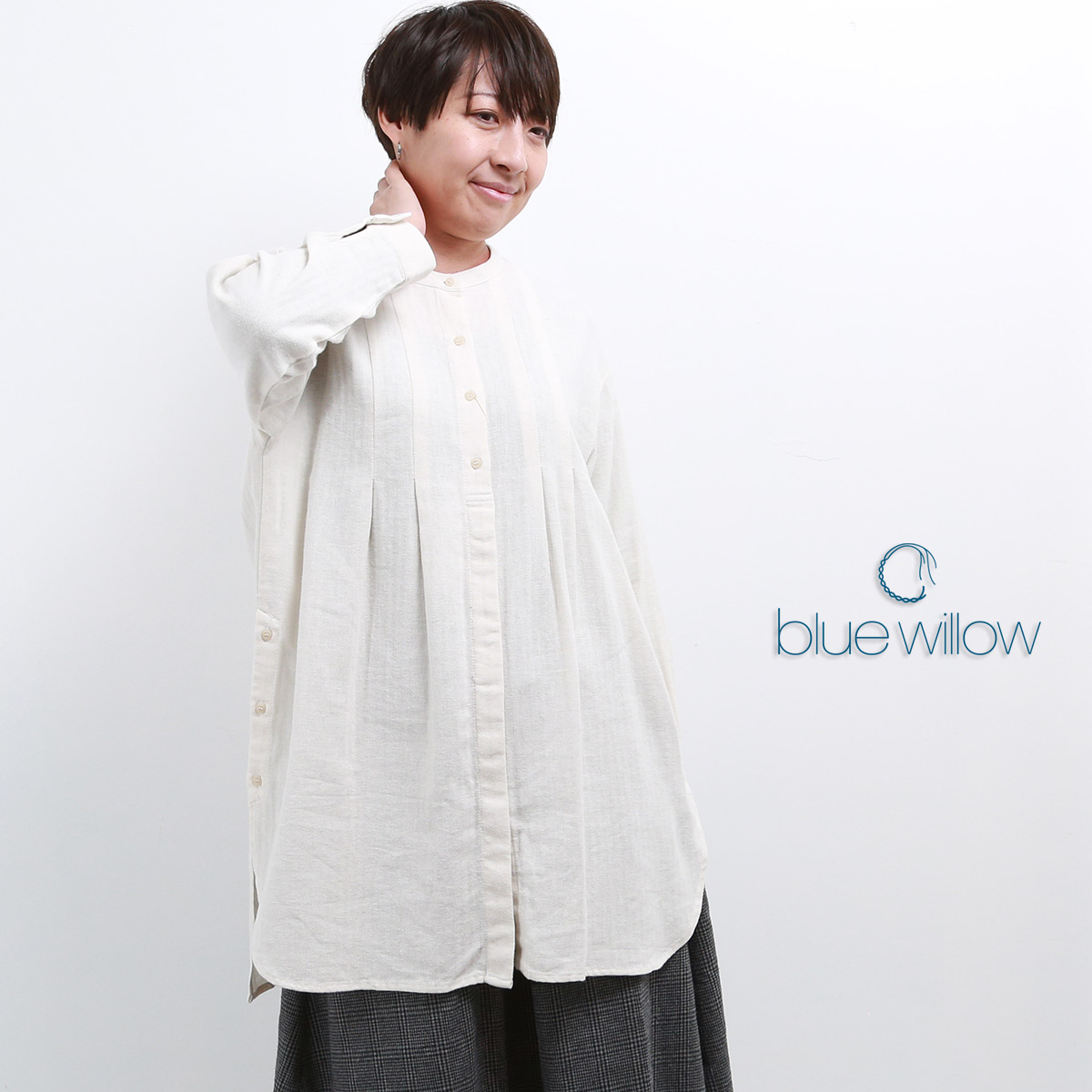 blue willow コットンリネンヘリンボーンタックハオリチュニック レディース ブルーウィロー 01DWP12535 長袖 服 40代 50代 ブランド 冬 秋 メール便(185円)対応 |  | 01