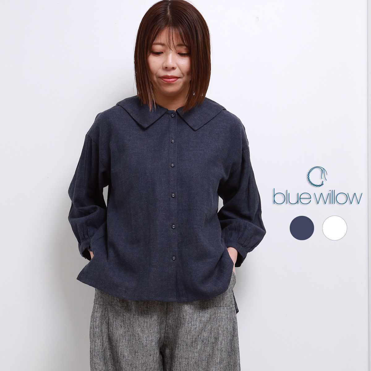 SALE 20%OFF】 blue willow コットンリネンセーラーカラーブラウス