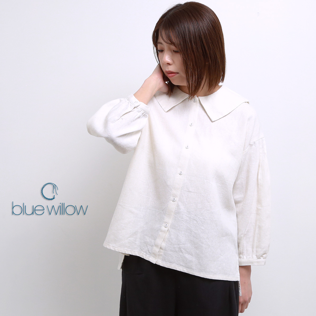 SALE 20%OFF】 blue willow コットンリネンセーラーカラーブラウス