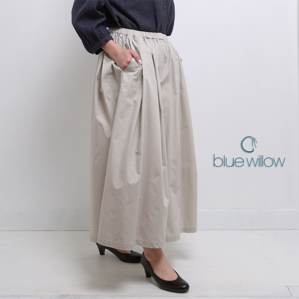 blue willow コットンタイプライターキュロット パンツ レディース ブルーウィロー 01ESP14026 服 40代 50代 ブランド かわいい おしゃれ 春 夏 秋 冬 ゆったり_1