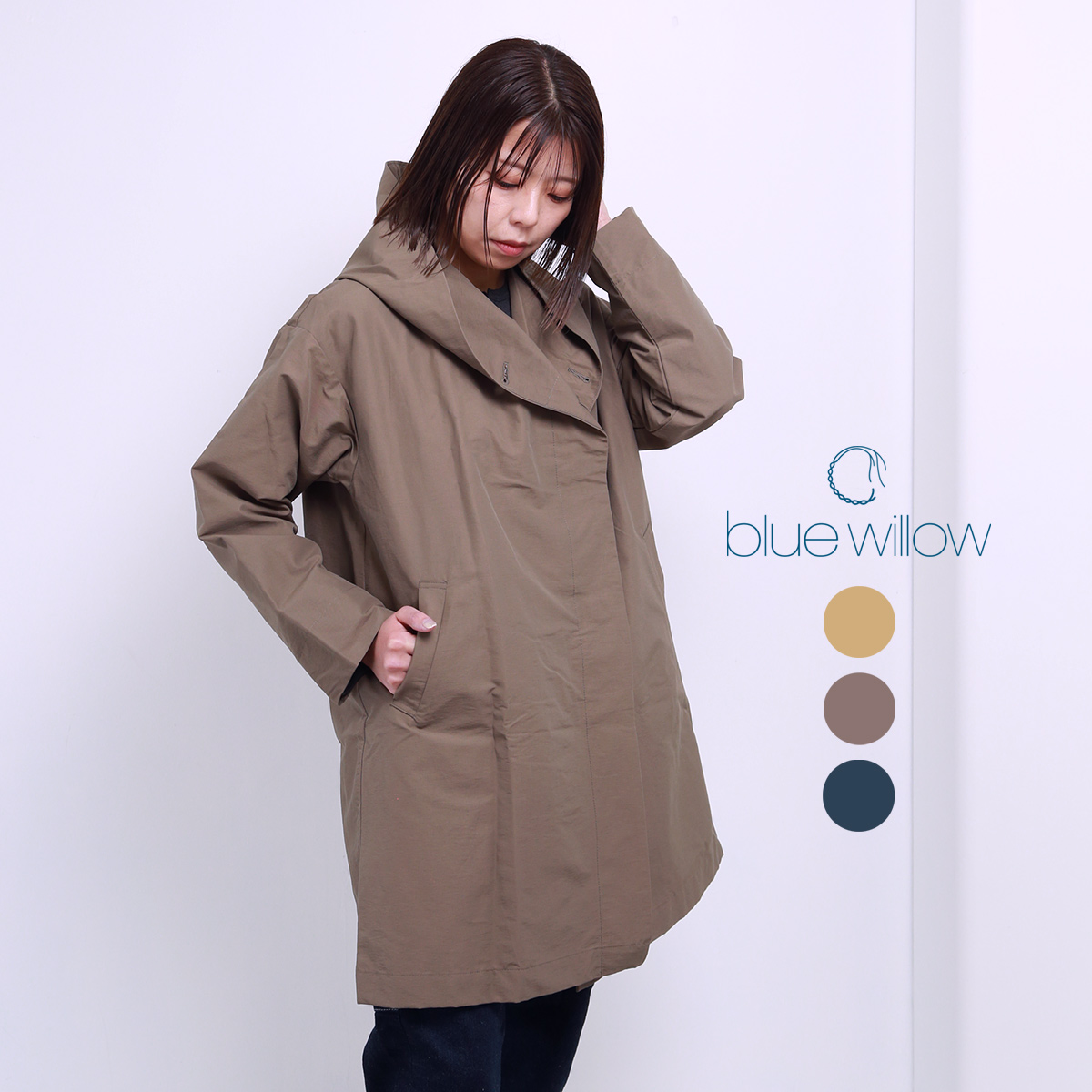 blue willow コットンナイロングログラン2WAYフードコート レディース