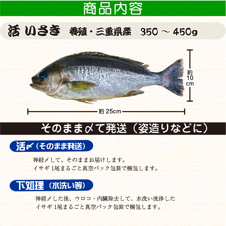 イサキ 商品内容(サイズ等)