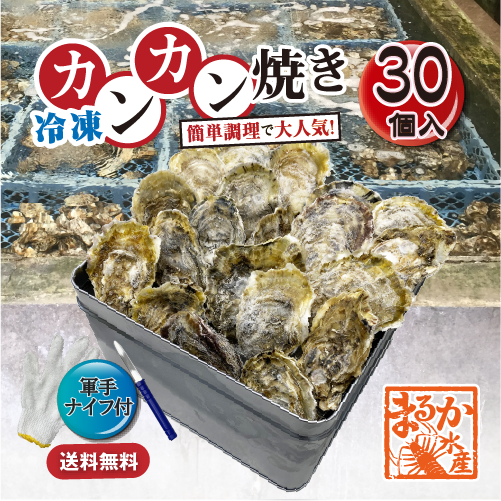 【冷凍・カンカン焼き】殻付きカンカン牡蠣／桃こまち30個（ナイフ・軍手付）