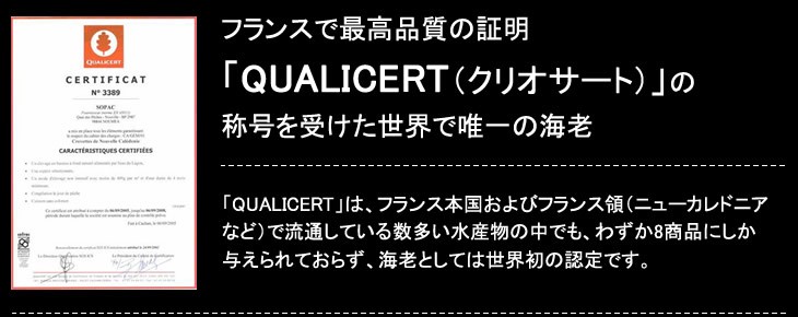 フランスで最高品質の証明「QUALICERT（クリオサート）」の称号を受けた世界で唯一の海老