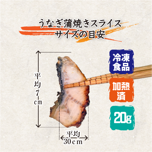 うなぎ蒲焼きスライス 1枚当たりのサイズの目安