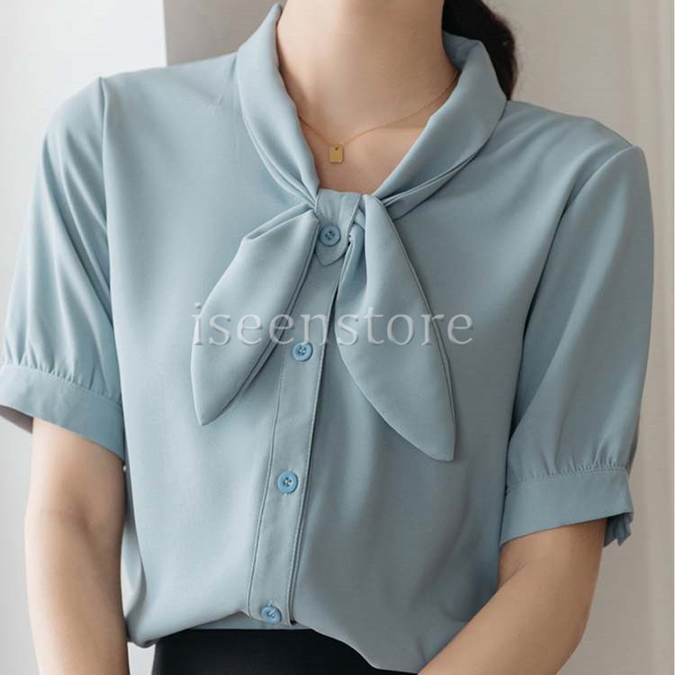 夏SALE！ ブラウス シャツ オフィス 上品 リボン付き 半袖