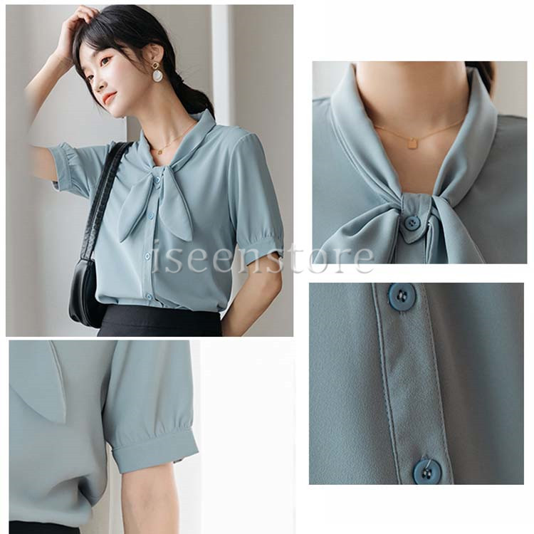 夏SALE！ ブラウス シャツ オフィス 上品 リボン付き 半袖